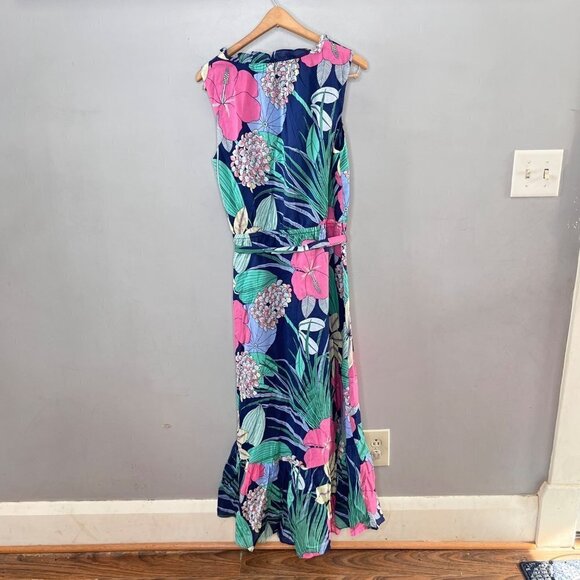 Women’s Talbots Colorful Floral Voile Hibiscus Maxi Dress‎ with Belt Size 8 - Picture 2 of 5